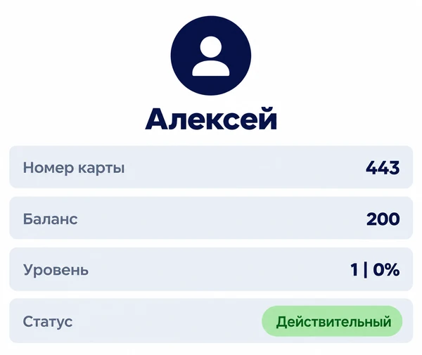 Профиль гостя в CRM: номер карты, баланс, уровень и статус